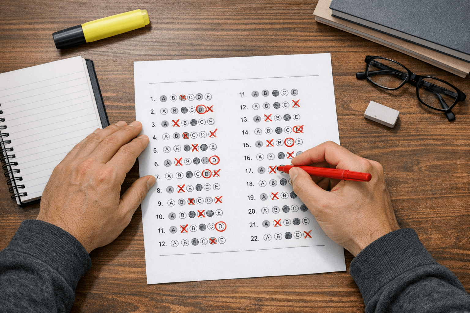 Alumno haciendo autoevaluación tras bloque de preguntas tipo test