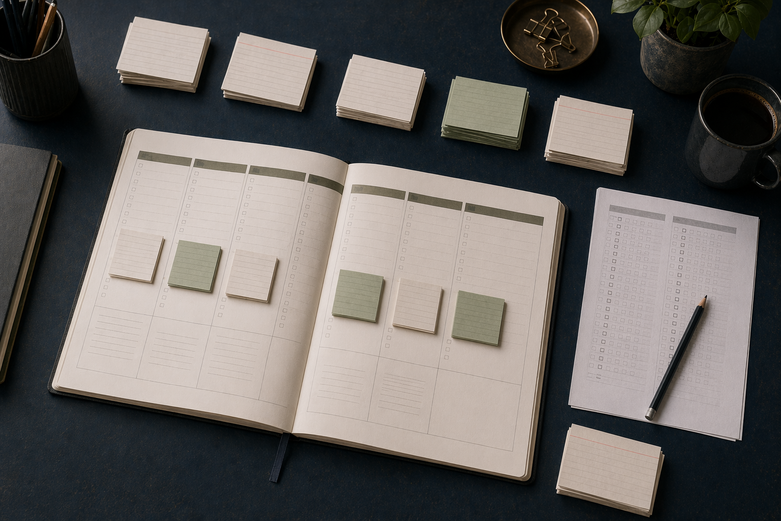 Plan semanal mural con bloques de estudio y físicas distribuido a lo largo de la semana