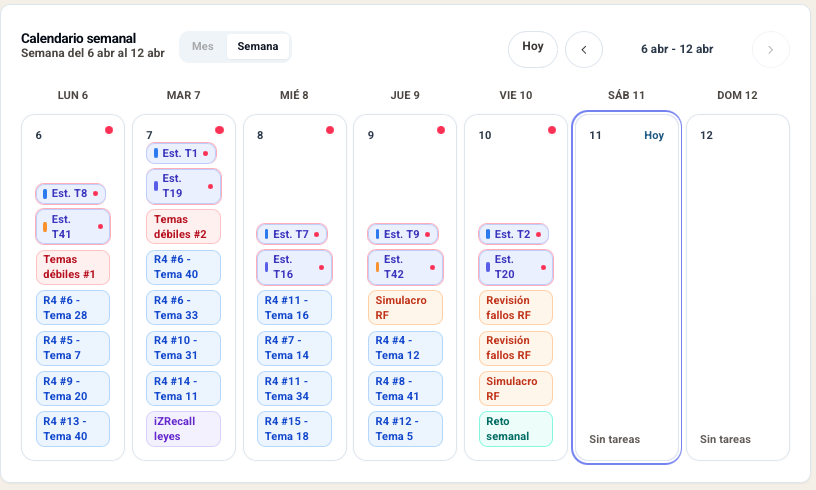 Vista semanal del planificador de izeta.app